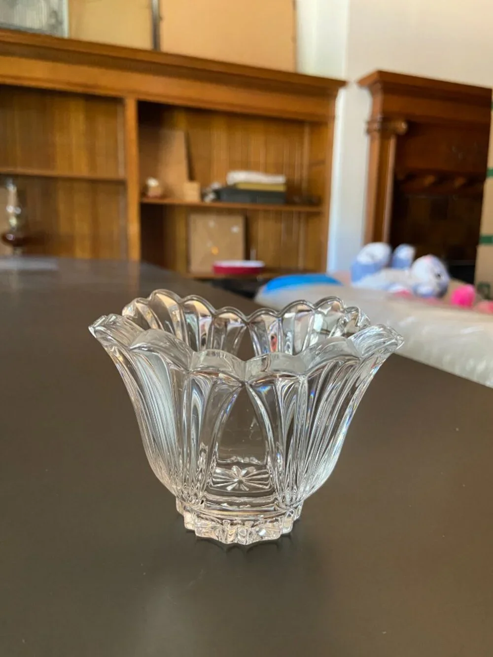 Vintage Clear Glass Tealight Candle Holder Scalloped Fluted Starburst Design